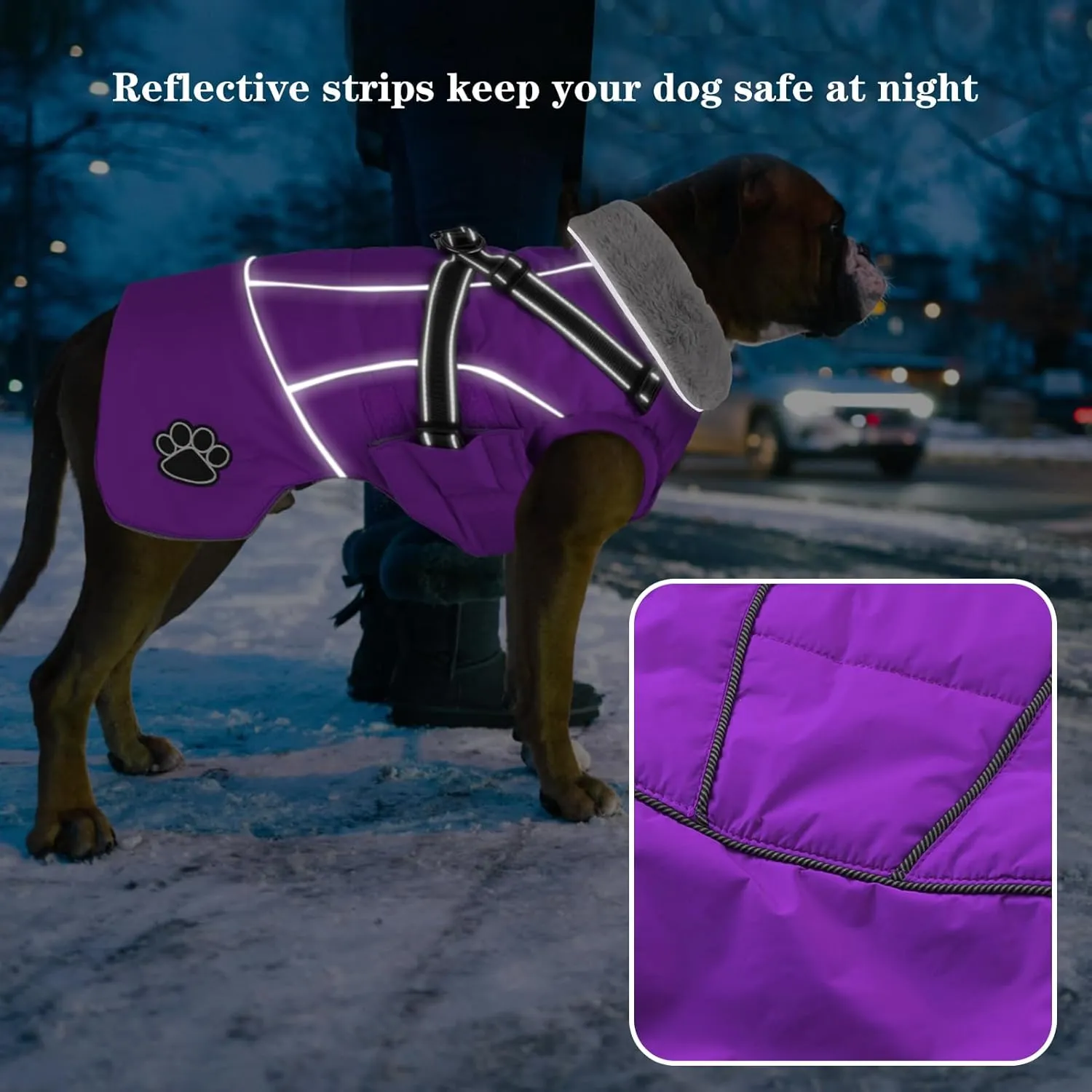 Doglay Dog Jacket Waterproof Dog Coat with Harness Built in, Christmas Puppy Winter Coat Reflective Turtleneck Puffer Snow Jackets for Small Medium Large Dogs