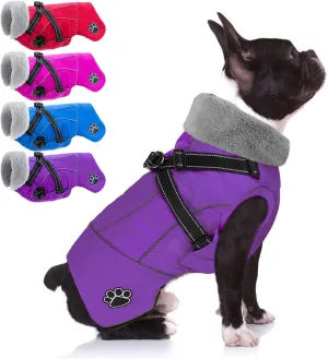 Doglay Dog Jacket Waterproof Dog Coat with Harness Built in, Christmas Puppy Winter Coat Reflective Turtleneck Puffer Snow Jackets for Small Medium Large Dogs