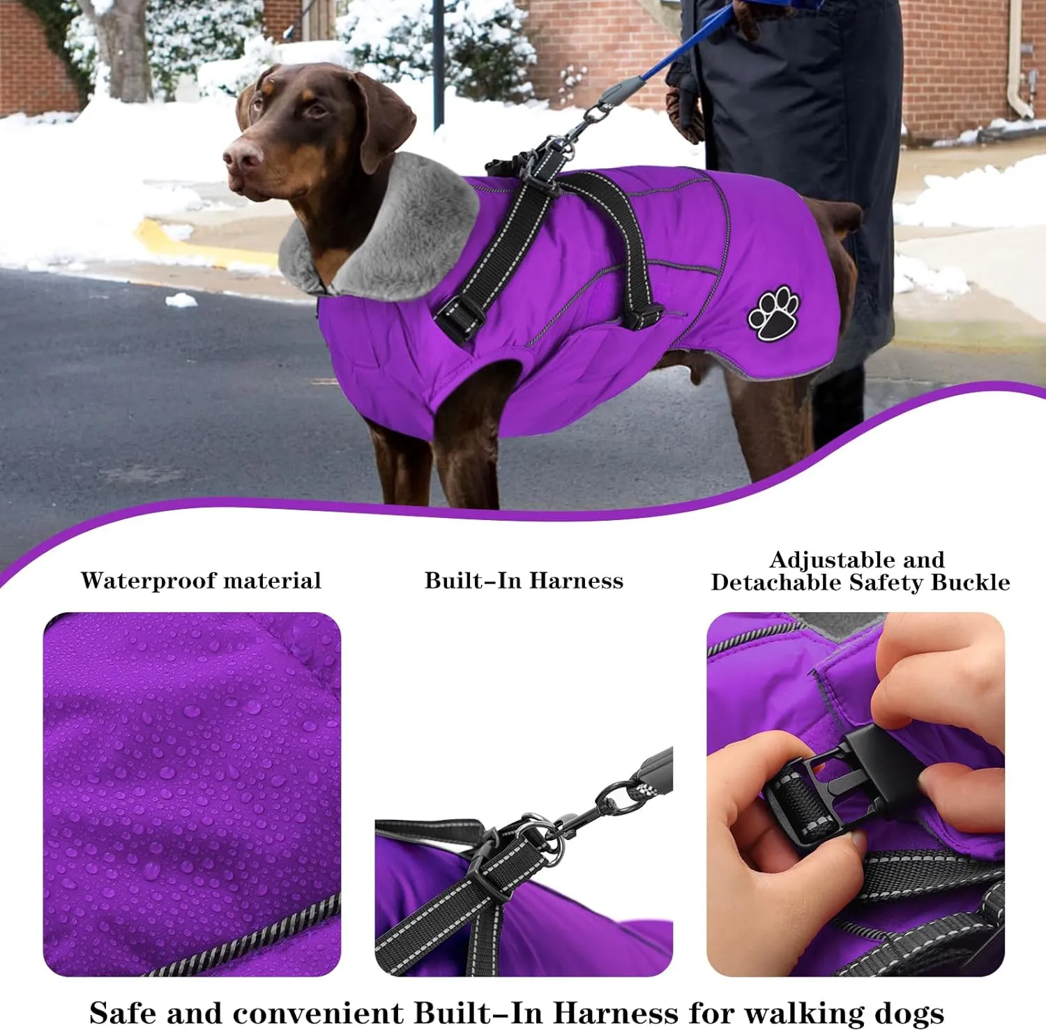 Doglay Dog Jacket Waterproof Dog Coat with Harness Built in, Christmas Puppy Winter Coat Reflective Turtleneck Puffer Snow Jackets for Small Medium Large Dogs