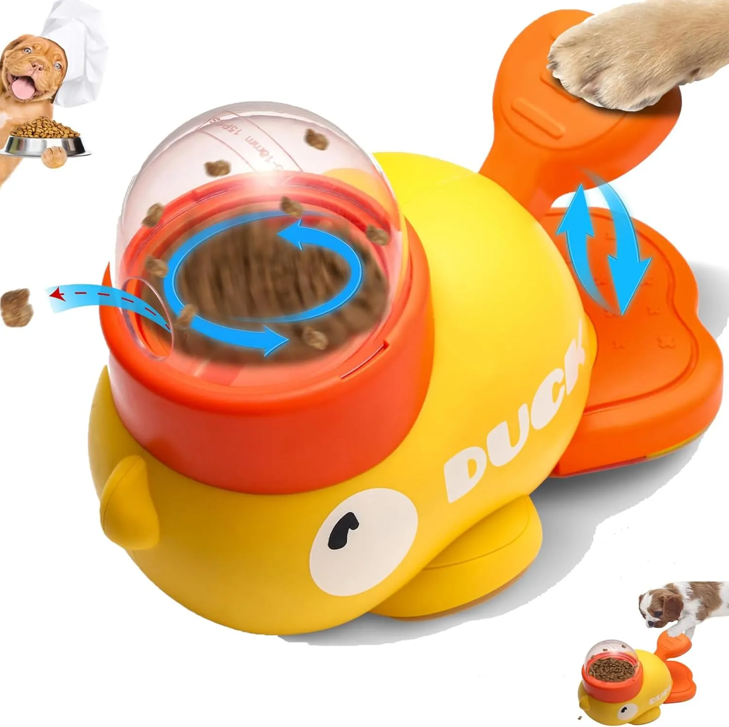 Duck Treat Dispenser, Duck-Shaped Interactive Dog Treat Dispenser with Button, Anti-Gulping Duck Shaped Slow Feeder Dog Bowls for Healthy Eating for Dogs and Cats