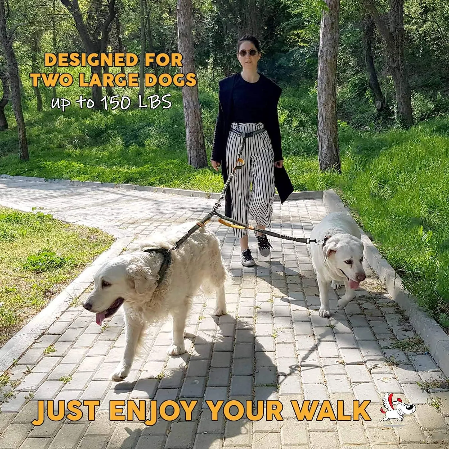 Exquisite Double Leash for Two Dogs  2 Dog Coupler  No-Tangle Splitter for Large Dogs  Dual Attachment (Coupler Only, Large, Khaki & Orange)