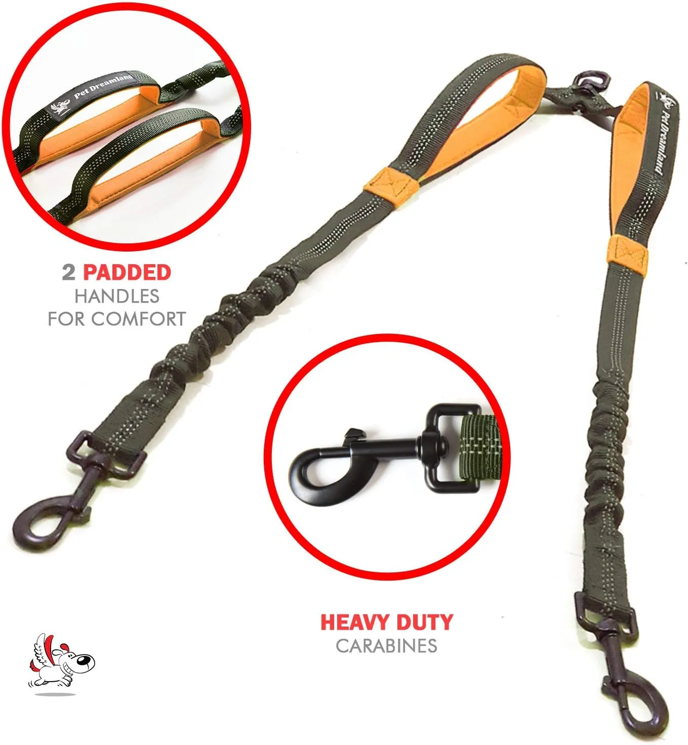 Exquisite Double Leash for Two Dogs  2 Dog Coupler  No-Tangle Splitter for Large Dogs  Dual Attachment (Coupler Only, Large, Khaki & Orange)
