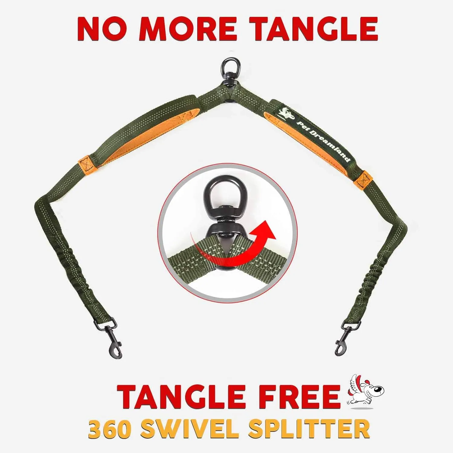 Exquisite Double Leash for Two Dogs  2 Dog Coupler  No-Tangle Splitter for Large Dogs  Dual Attachment (Coupler Only, Large, Khaki & Orange)