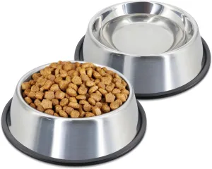 Flexzion Stainless Steel Dog Bowl No Mess Non Spill Dog Water Bowl Rubber Base Dog Bowls for Medium Sized Dog, Food and Water Dish, Pet Food Holder, 22 cm, 2 Pack