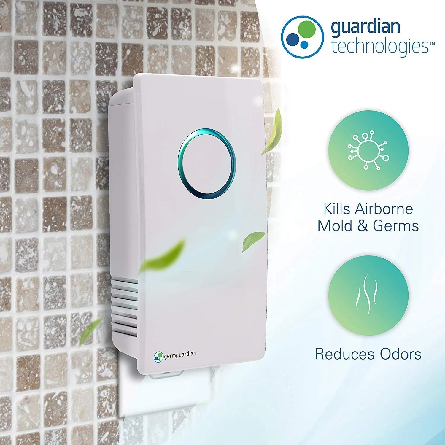 Germ Guardian GG1100W 7 Pluggable Small Air Purifier, Small Room Wall Air Sanitizer, Freshens Air, UV-C Light Kills Germs, Reduces Odors from Pets, Cooking, Mold, GermGuardian, 1-Yr Wty (White)
