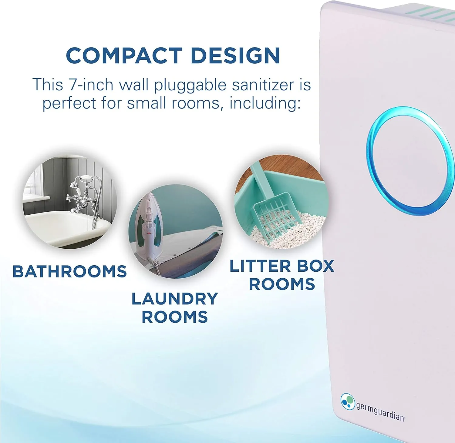 Germ Guardian GG1100W 7 Pluggable Small Air Purifier, Small Room Wall Air Sanitizer, Freshens Air, UV-C Light Kills Germs, Reduces Odors from Pets, Cooking, Mold, GermGuardian, 1-Yr Wty (White)
