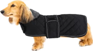 Geyecete Warm Thermal Quilted Dachshund Coat, Dog Winter Coat with Warm Fleece Lining, Outdoor Dog Apparel with Adjustable Bands for Medium, Large Dog-Black-L