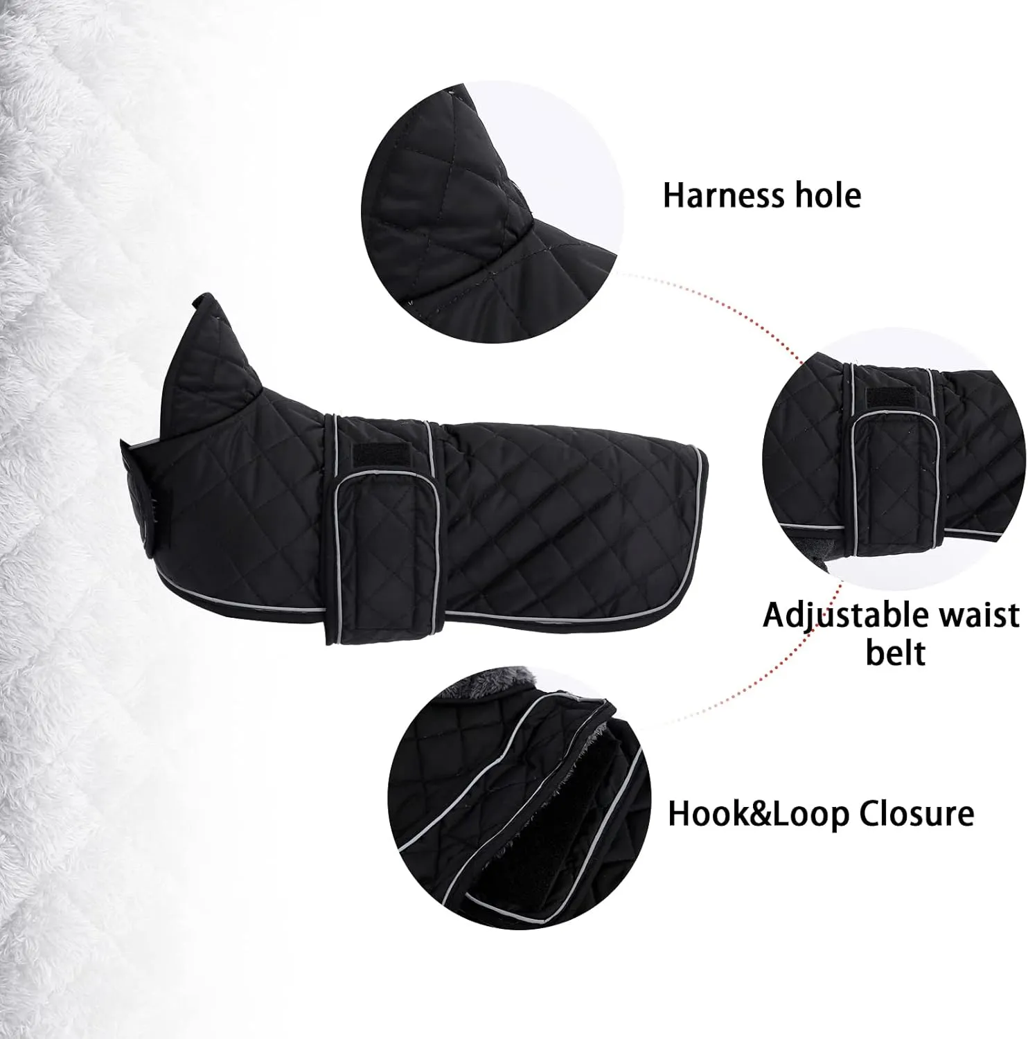 Geyecete Warm Thermal Quilted Dachshund Coat, Dog Winter Coat with Warm Fleece Lining, Outdoor Dog Apparel with Adjustable Bands for Medium, Large Dog-Black-L