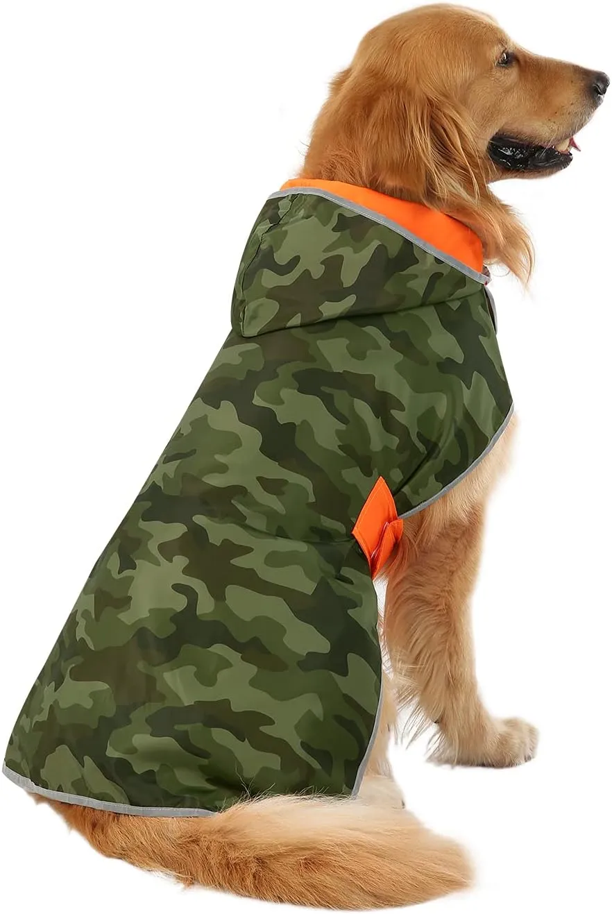 HDE Reversible Dog Raincoat Hooded Slicker Poncho Rain Coat Jacket for Small Medium Large Dogs Camo Orange - XXL