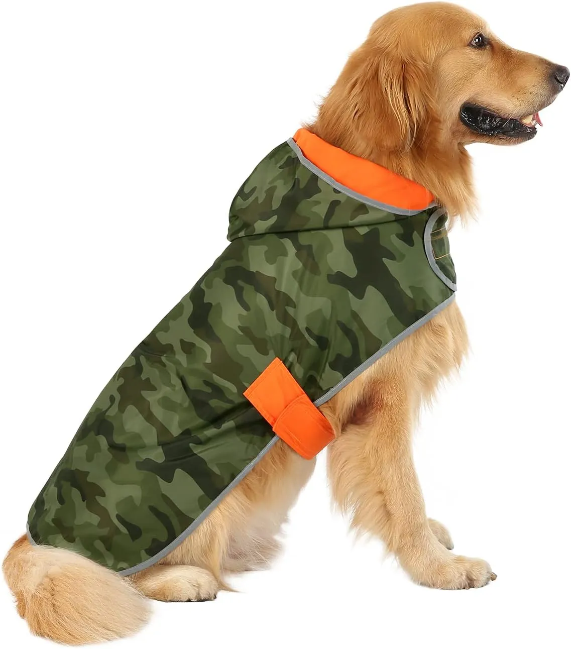 HDE Reversible Dog Raincoat Hooded Slicker Poncho Rain Coat Jacket for Small Medium Large Dogs Camo Orange - XXL