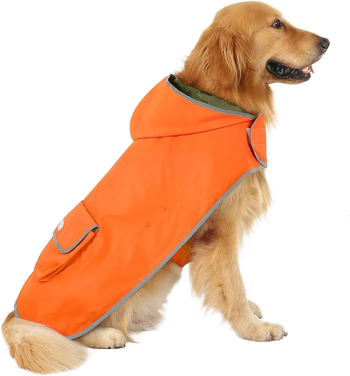 HDE Reversible Dog Raincoat Hooded Slicker Poncho Rain Coat Jacket for Small Medium Large Dogs Camo Orange - XXL