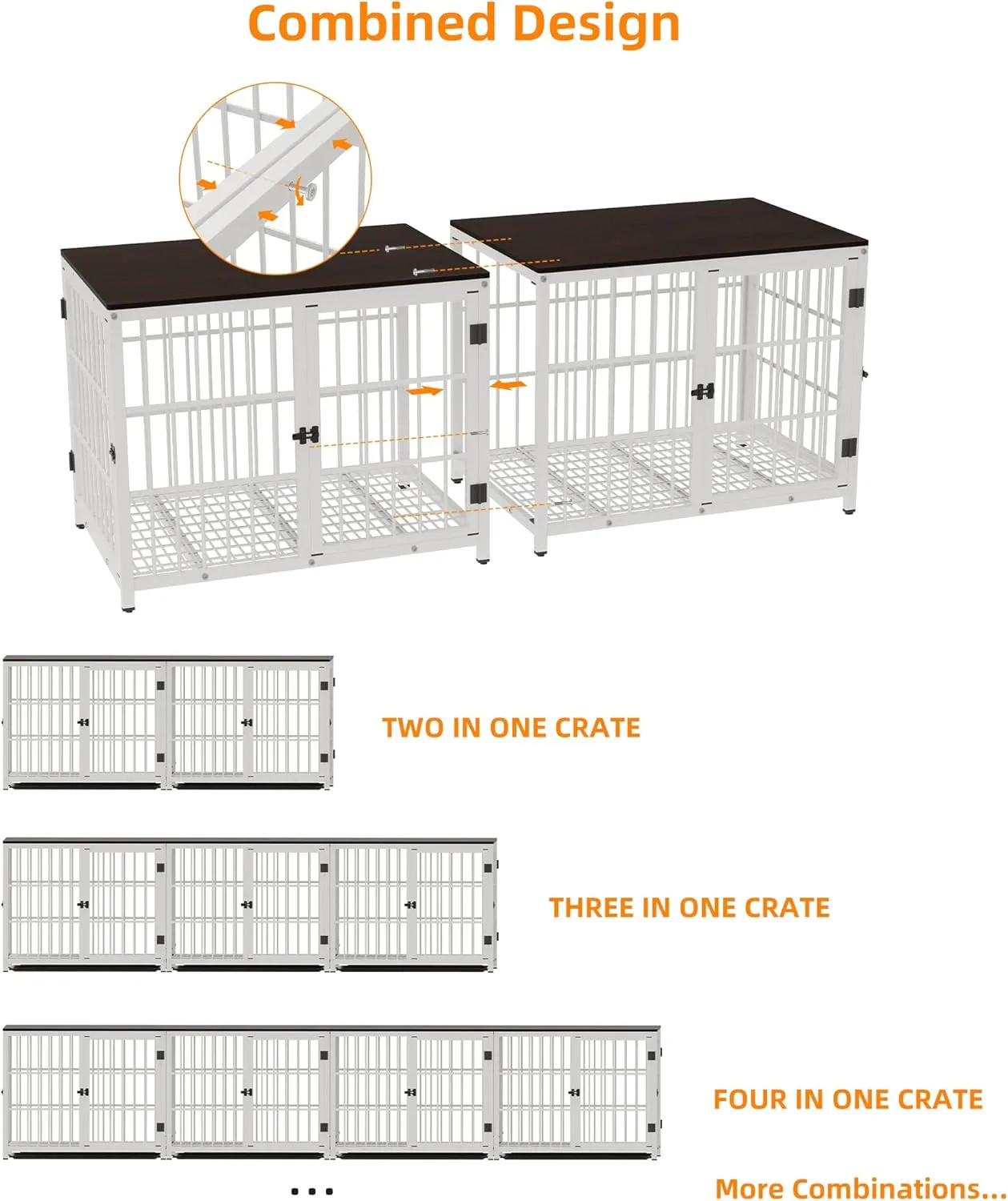 Heavy Duty Dog Crate Furniture: 42inch Wooden Side Table Metal Cage with Three Doors and Removable Tray - XLarge Indoor Pet Sturdy House with Wire Mesh Bottom Modern Dog Cabinet for Medium Large Dogs