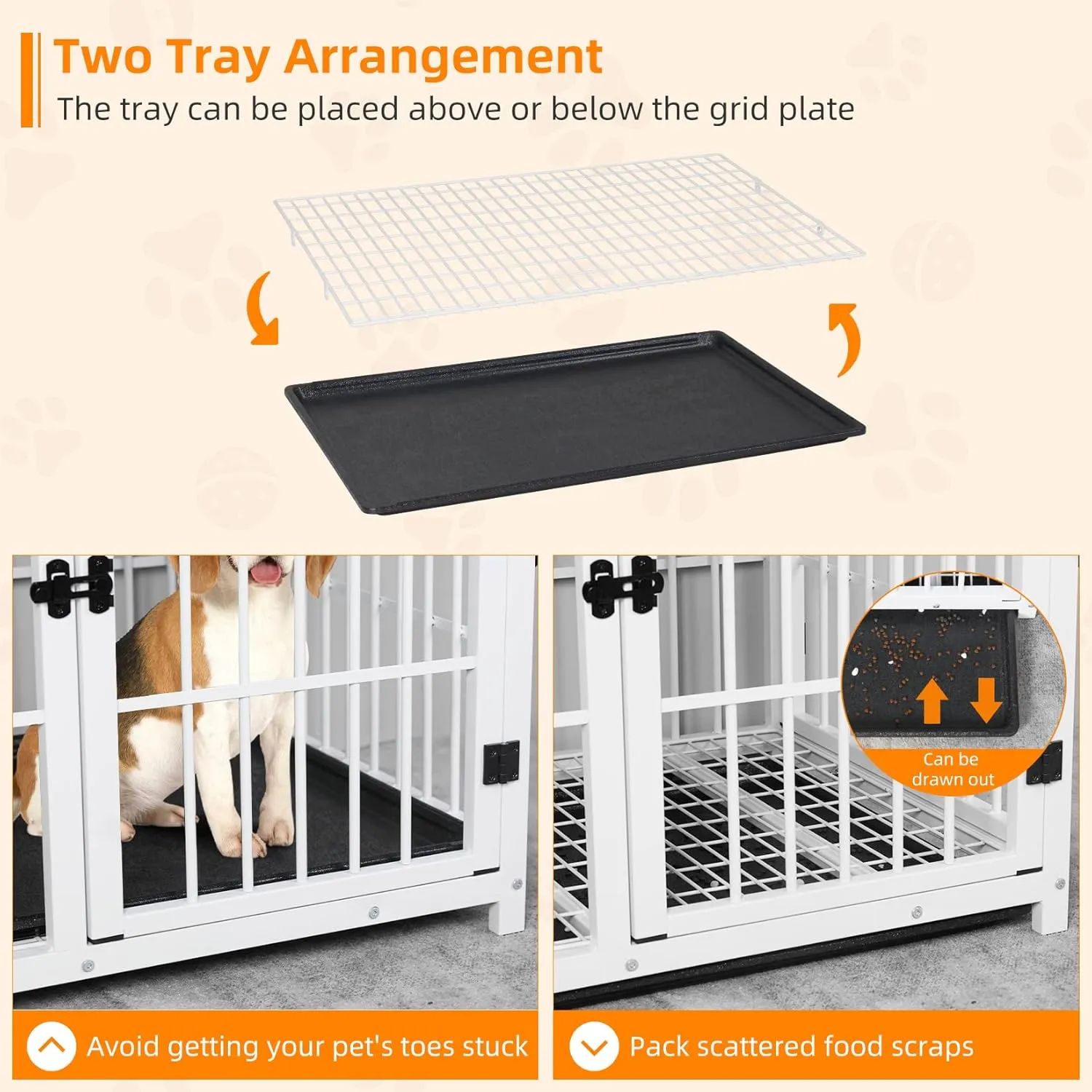 Heavy Duty Dog Crate Furniture: 42inch Wooden Side Table Metal Cage with Three Doors and Removable Tray - XLarge Indoor Pet Sturdy House with Wire Mesh Bottom Modern Dog Cabinet for Medium Large Dogs