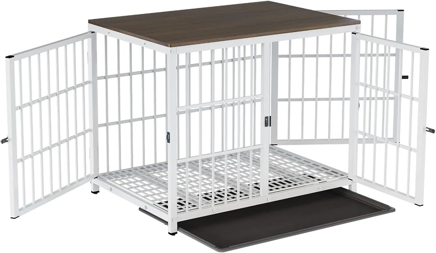 Heavy Duty Dog Crate Furniture: 42inch Wooden Side Table Metal Cage with Three Doors and Removable Tray - XLarge Indoor Pet Sturdy House with Wire Mesh Bottom Modern Dog Cabinet for Medium Large Dogs