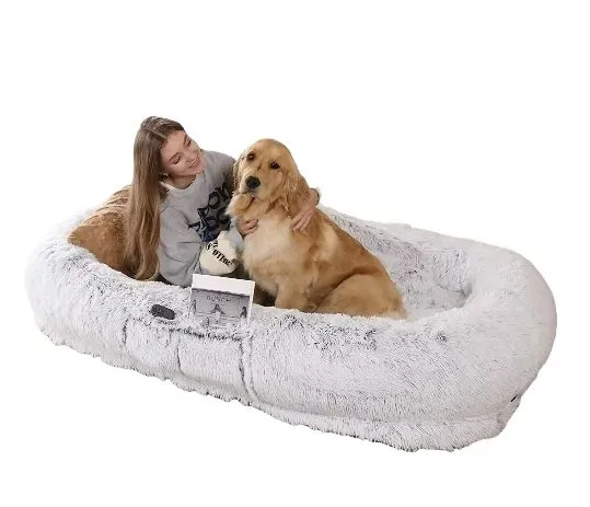 Human Dog Bed, 71''x40''x12'' Size Fits You and Pets, Washable Faux Fur Dog Bed for People Doze Off, Napping Orthopedic Dog Bed (GREY)