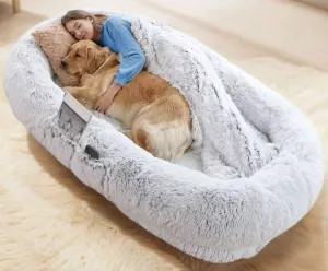 Human Dog Bed, 71''x40''x12'' Size Fits You and Pets, Washable Faux Fur Dog Bed for People Doze Off, Napping Orthopedic Dog Bed (GREY)