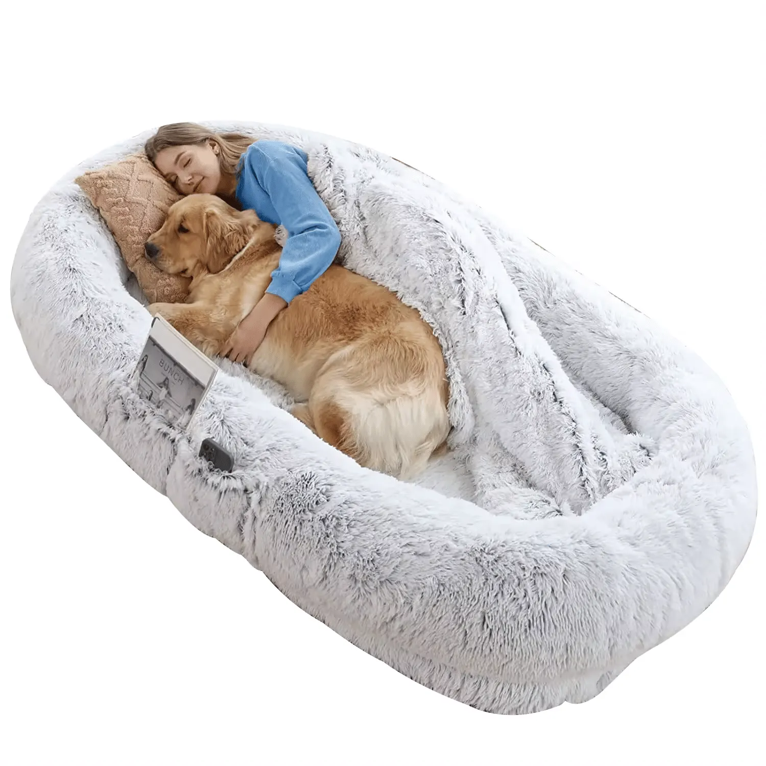 Human Dog Bed, 71''x40''x12'' Size Fits You and Pets, Washable Faux Fur Dog Bed for People Doze Off, Napping Orthopedic Dog Bed (GREY)