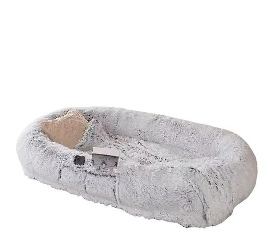Human Dog Bed, 71''x40''x12'' Size Fits You and Pets, Washable Faux Fur Dog Bed for People Doze Off, Napping Orthopedic Dog Bed (GREY)