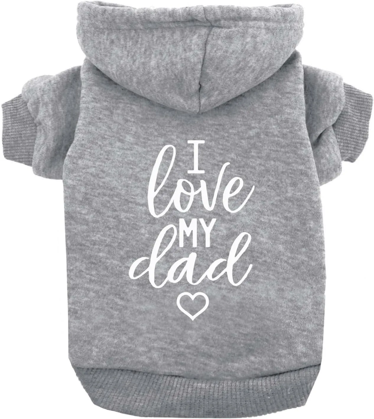 I Love My Dad Valentine's Day, Father's Day Dog Hoodie Fleece Lined Pullover Sweatshirt with Leash Hole (Grey, 4X-Large 178)