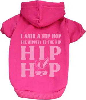 I Said Hip Hop The Hippy Easter Bunny Dog Hoodie Fleece Lined Pullover Sweatshirt with Leash Hole (Hot Pink, Small 696)