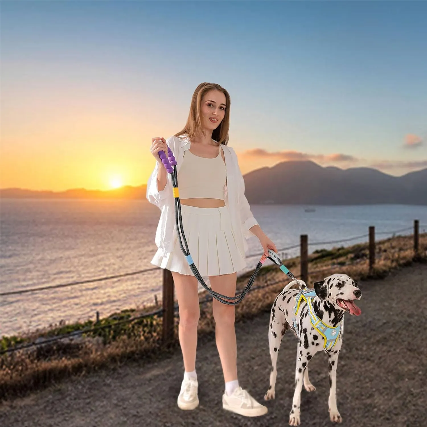 JSXD Dog Leash,5 FT Heavy Duty Dog Training Leash,Double Handle Comfortable Padded Hands Free Dog Leash,Adjustable Crossbody Waist Leash for Small Medium Large Dogs(Black)