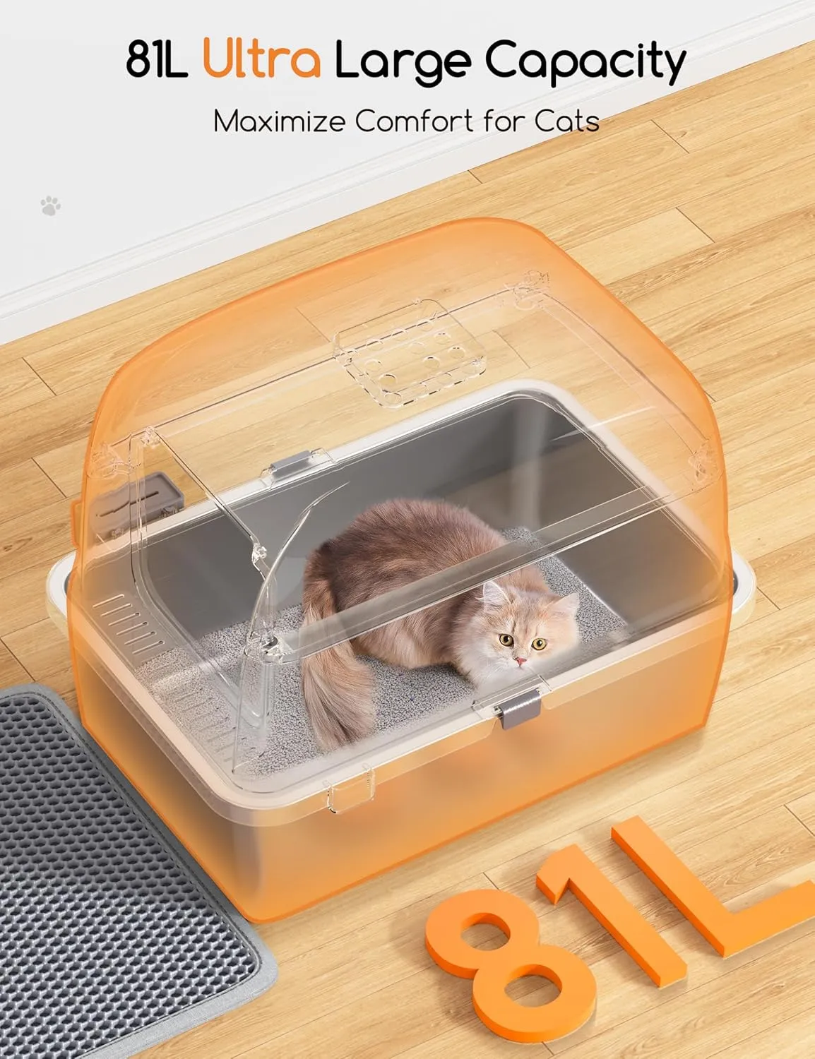 Meowant Stainless Steel Cat Litter Box 2Pcs, Extra Large 3-in-1 Enclosed/Open Top Metal Litter Box with Lid, Odorless Cat Litter Pan with High Sides