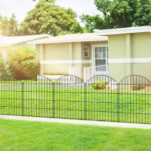 Metal Garden Fence, 10 Panels   11 Stakes, 36in H x 23.3ft L, Black, Steel, Dog Fence Border, Animal Barrier, No Dig Garden Fencing