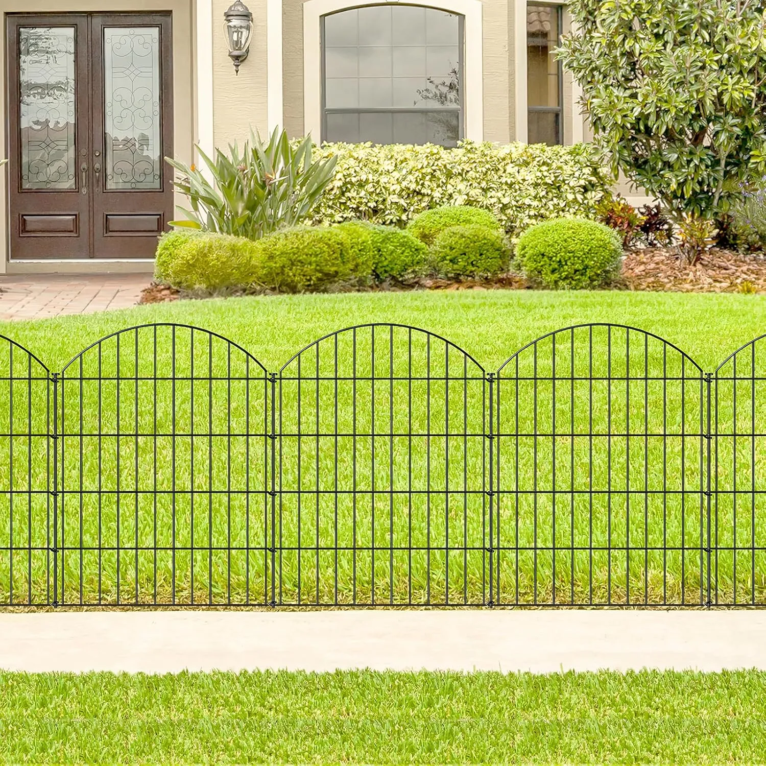 Metal Garden Fence, 10 Panels   11 Stakes, 36in H x 23.3ft L, Black, Steel, Dog Fence Border, Animal Barrier, No Dig Garden Fencing
