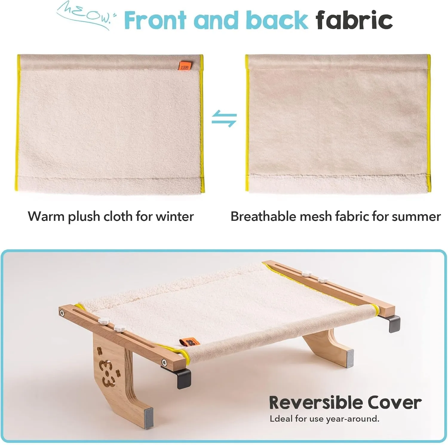 MEWOOFUN Sturdy Cat Window Perch Hammock Bed with Wood & Metal Frame for Cats Easy to Assemble for Windowsill, Bedside, Drawer and Cabinet More (Beige, M-22"x 14.5"x 6.7")