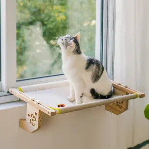 MEWOOFUN Sturdy Cat Window Perch Hammock Bed with Wood & Metal Frame for Cats Easy to Assemble for Windowsill, Bedside, Drawer and Cabinet More (Beige, M-22"x 14.5"x 6.7")