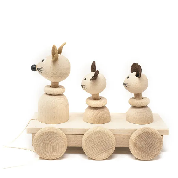 Miva Wooden Bobbing Pull Along Toy - Mice