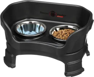 Neater Feeder Deluxe Mess Proof Dog Bowls Elevated for Small Breeds  Made in USA  No Spill Raised Dog Food Bowl Stand w/Leg Extensions  Stainless Steel Dog Food and Water Bowl Set  Black