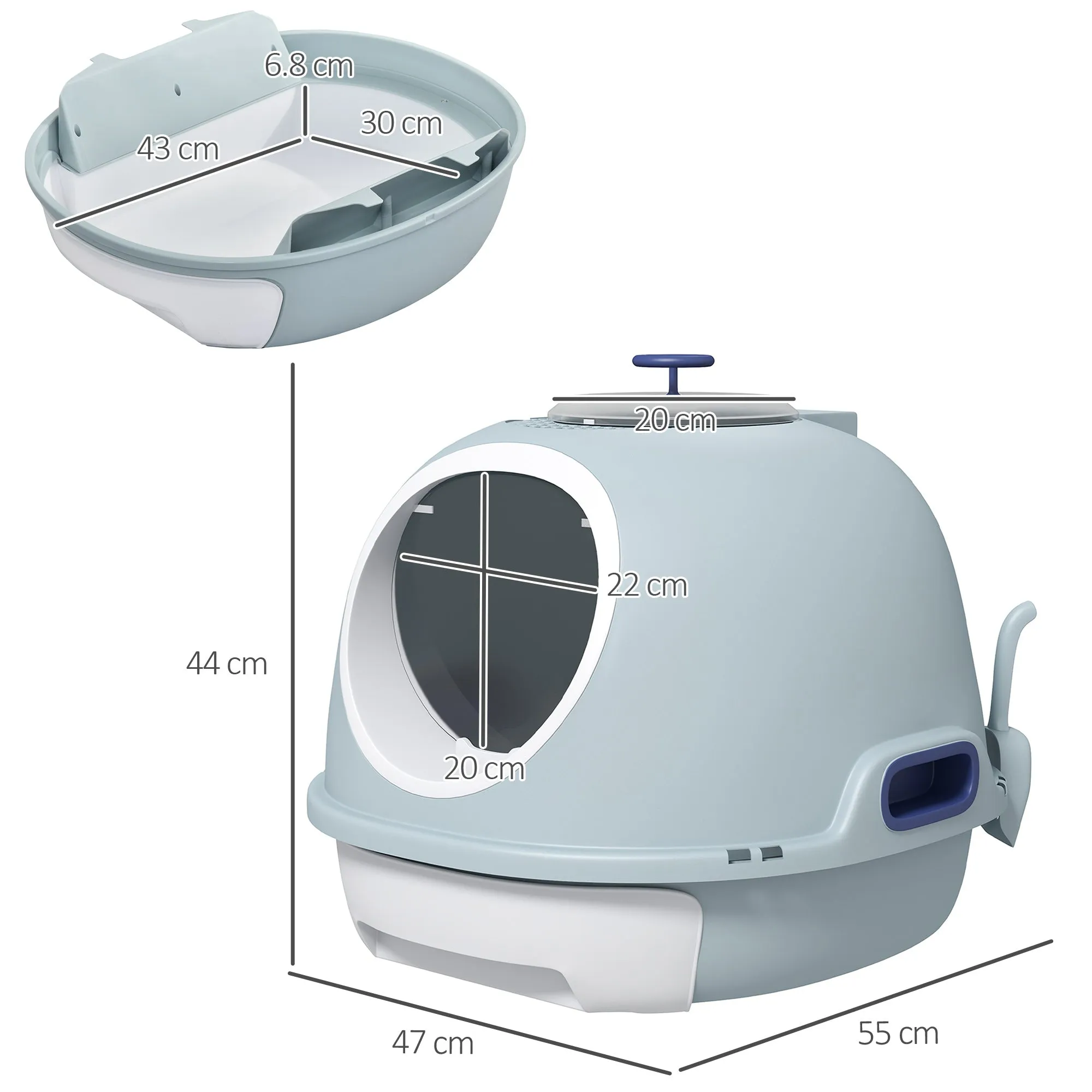 PawHut Cat Litter Box Toilet with Litter Scoop Enclosed Drawer, Front Entry Top Exit, Easy To Clean Blue