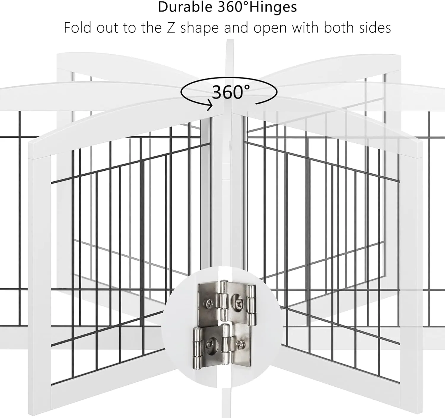 PAWLAND Dog Gate for The Doorways House Stairs Foldable Freestanding Indoor Pet Gate for Dogs Wooden Puppy Safety Fence 80" Wide 24" Height 4 Panels White