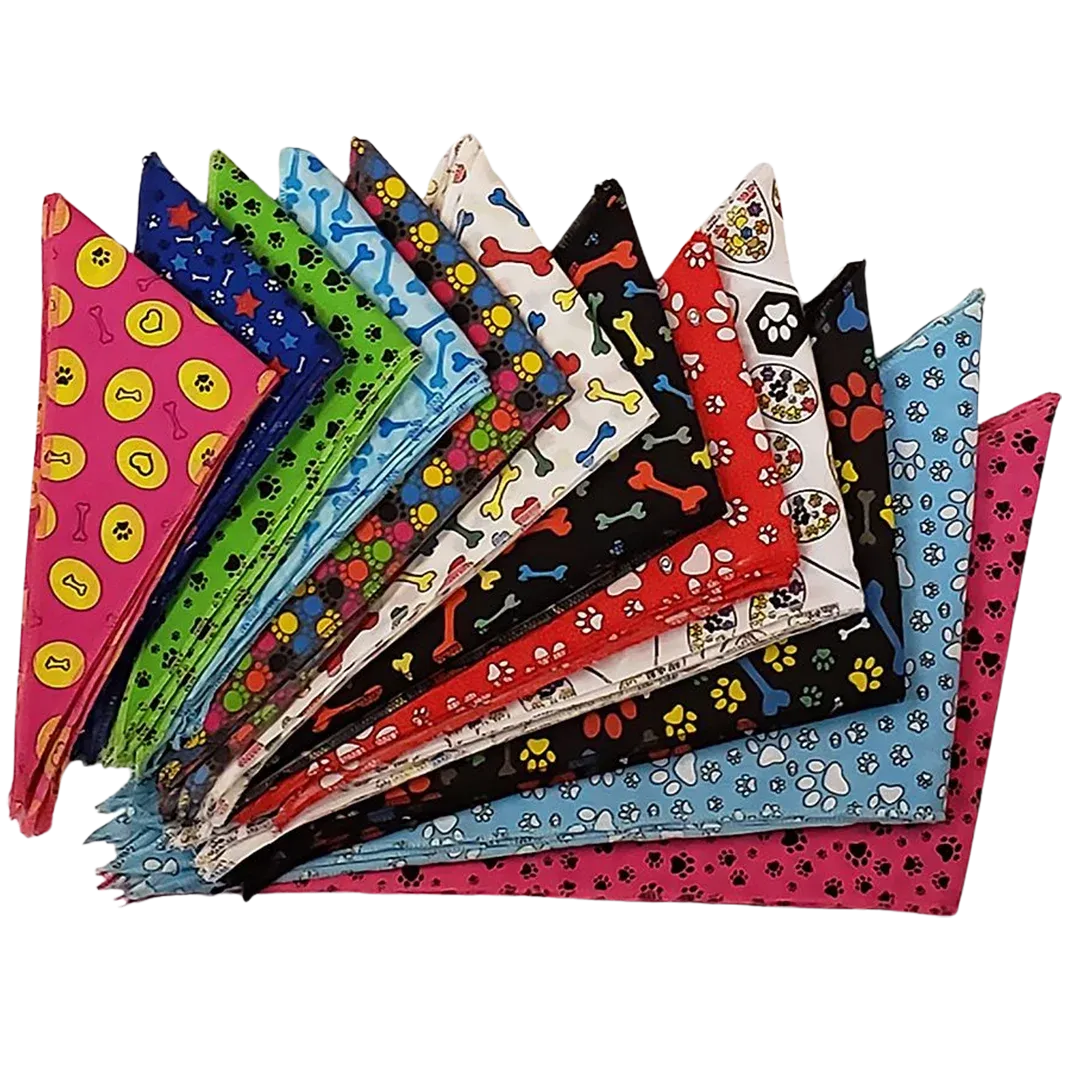 Paws & Bones Bandanas - 60 Assorted Sizes and Patterns by Bandanas Unlimited