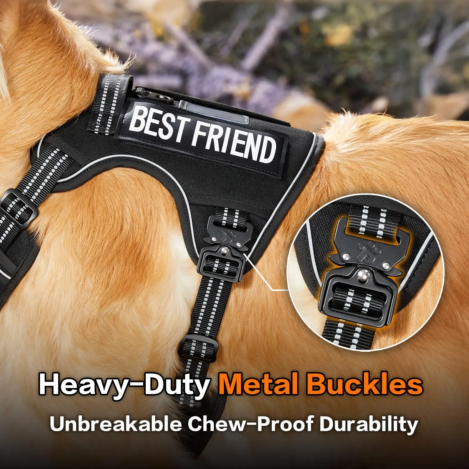 PawsPassion Tactical Dog Harness for Large Dogs, Chew-Proof Metal Hardware, Heavy Duty No Pull Dog Harness, Reflective Strips, Adjusting Ring, MOLLE System, Hook and Loop Panel (Stealth, L)