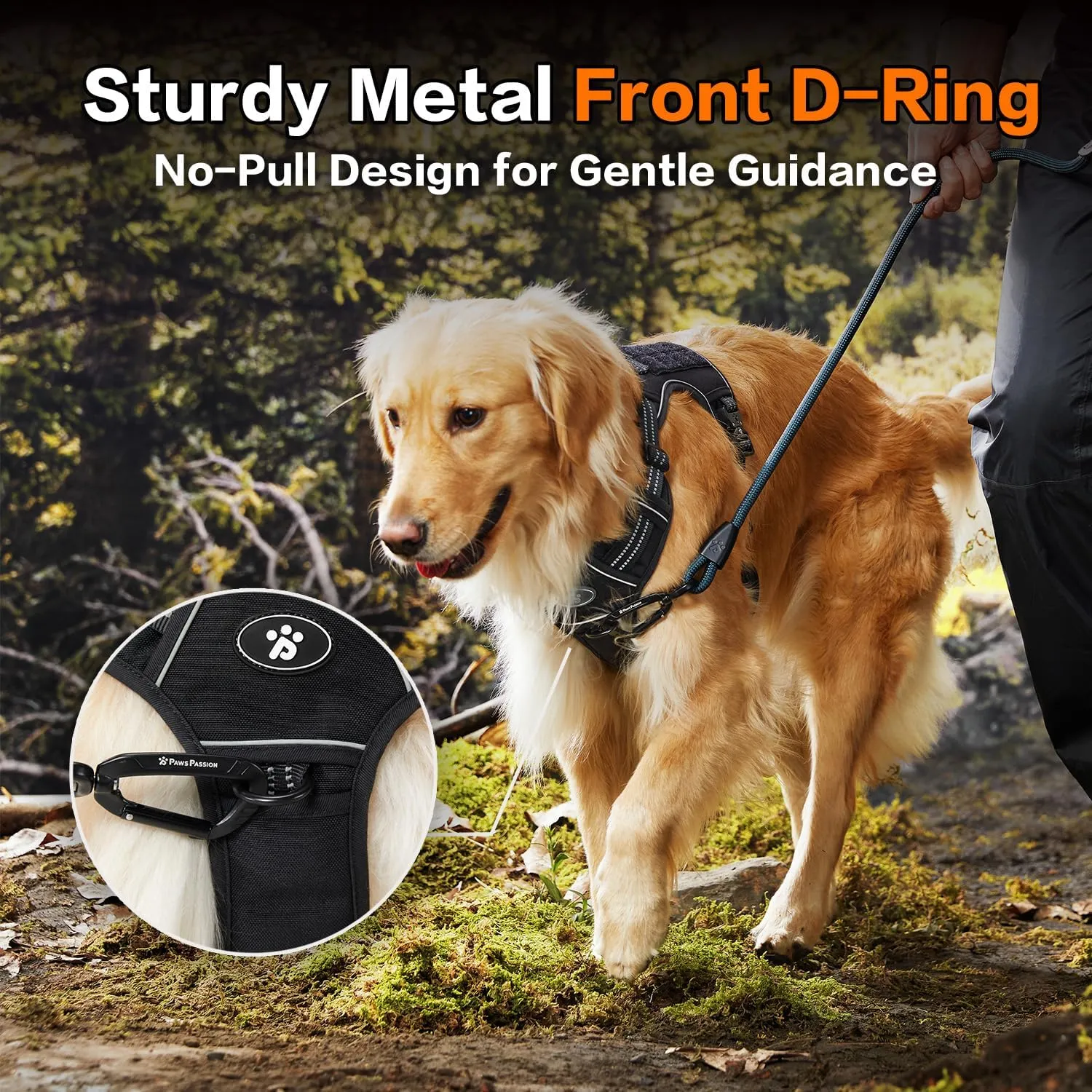 PawsPassion Tactical Dog Harness for Large Dogs, Chew-Proof Metal Hardware, Heavy Duty No Pull Dog Harness, Reflective Strips, Adjusting Ring, MOLLE System, Hook and Loop Panel (Stealth, L)