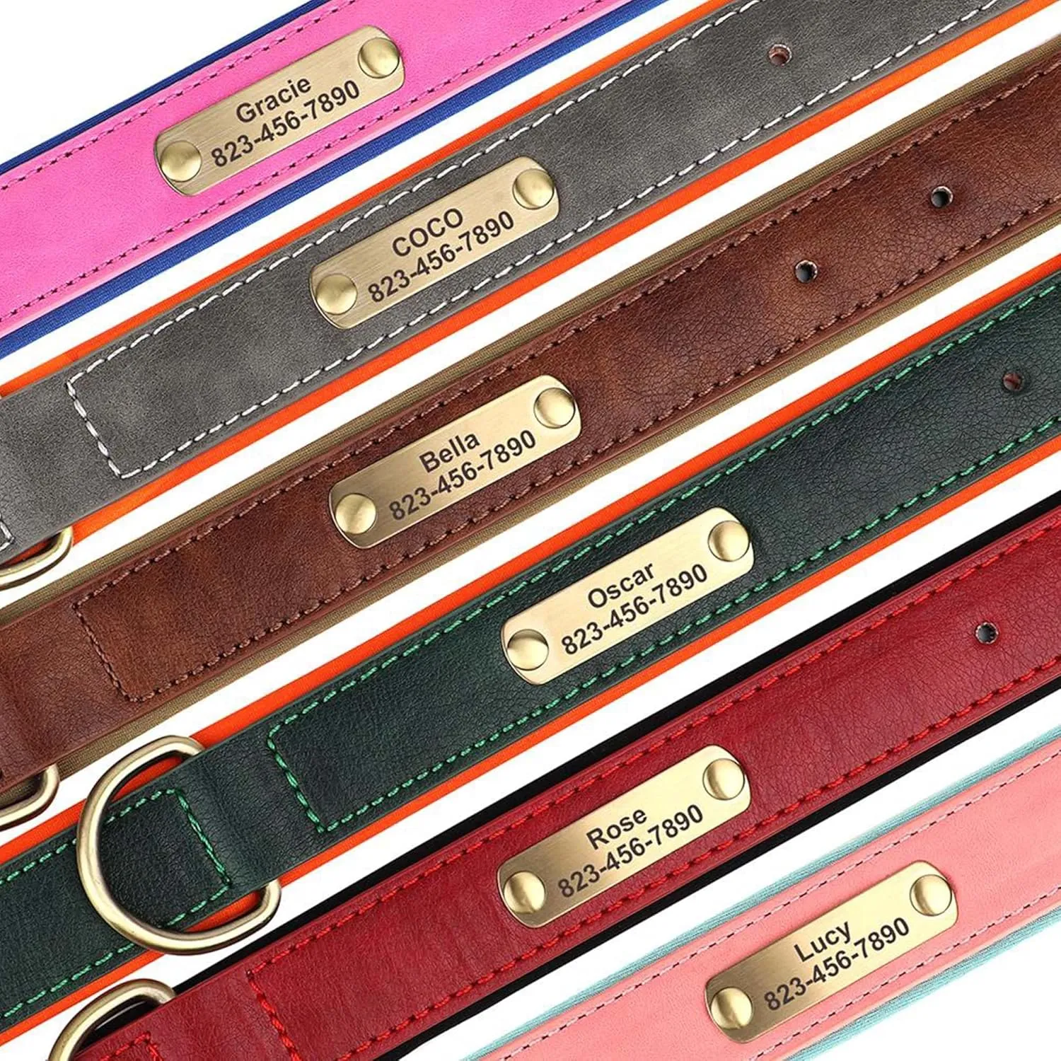 Personalized Dog Collar - Custom Leather Dog Collar with Engravable Nameplate, Durable Name Tag Collar Customizable Dog Collar, Comfortable ID Collars (Red, M (1115 Inch))