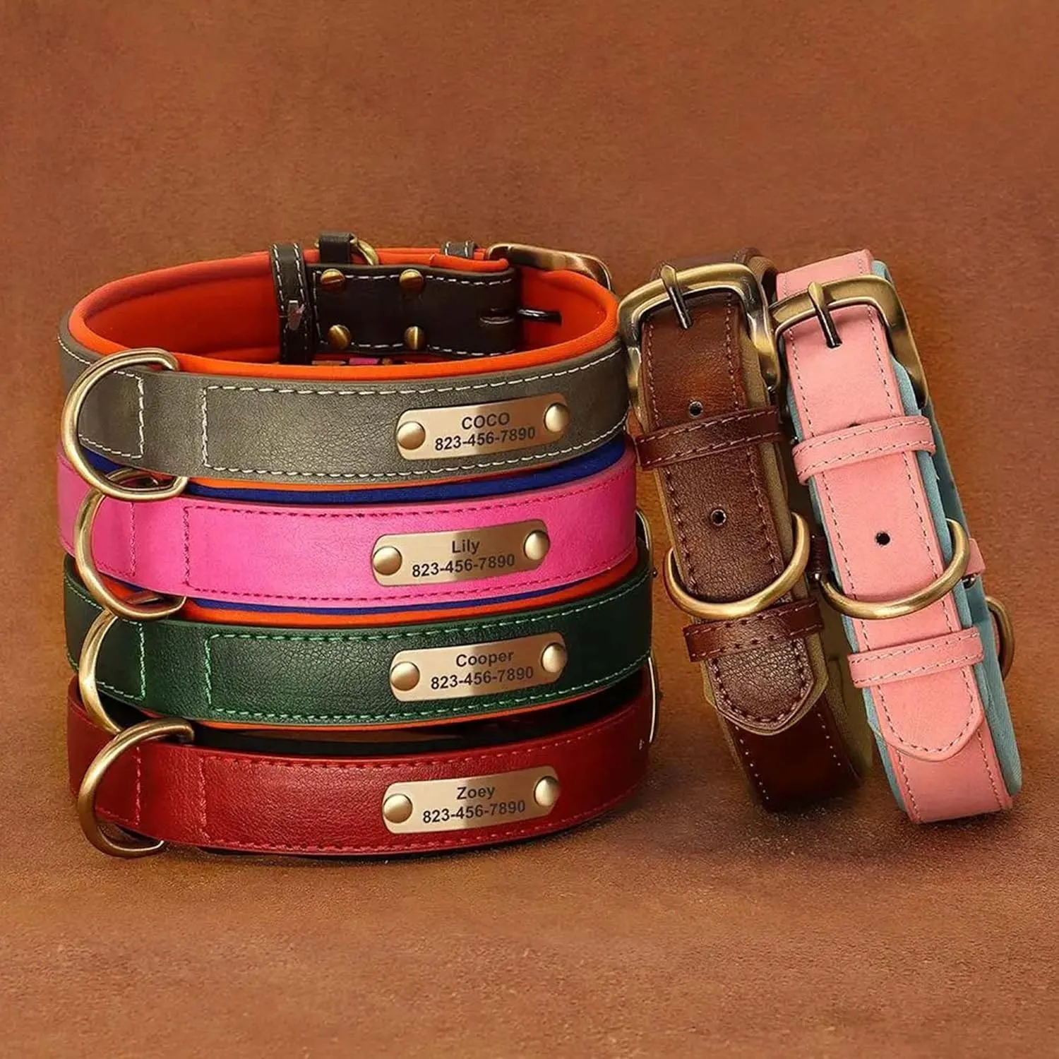 Personalized Dog Collar - Custom Leather Dog Collar with Engravable Nameplate, Durable Name Tag Collar Customizable Dog Collar, Comfortable ID Collars (Red, M (1115 Inch))