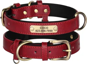Personalized Dog Collar - Custom Leather Dog Collar with Engravable Nameplate, Durable Name Tag Collar Customizable Dog Collar, Comfortable ID Collars (Red, M (1115 Inch))