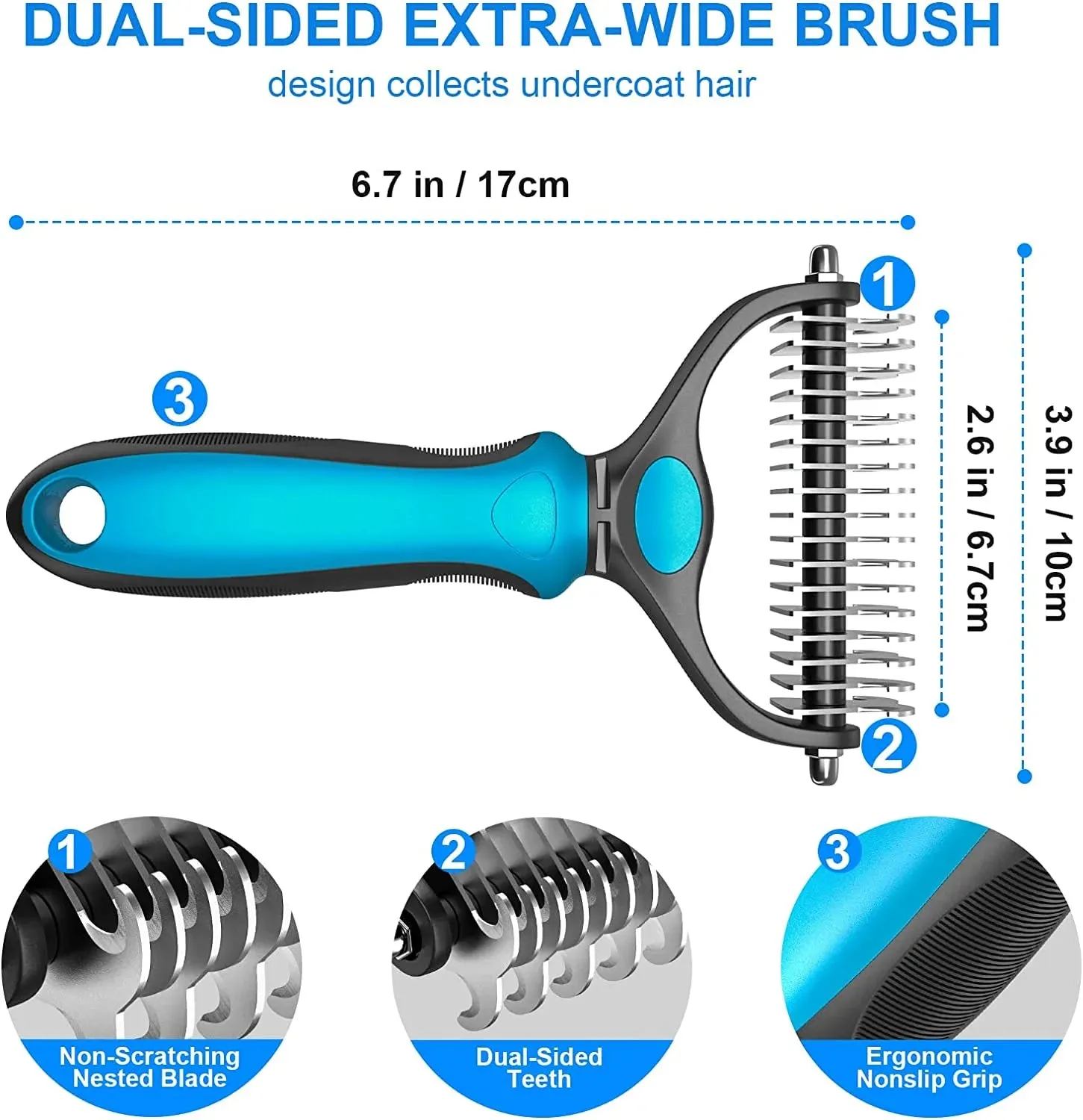 Pet Grooming Brush, Dog Brush Deshedd, Dog Comb for Groom,Undercoat Rake for Dogs Grooming Supplies