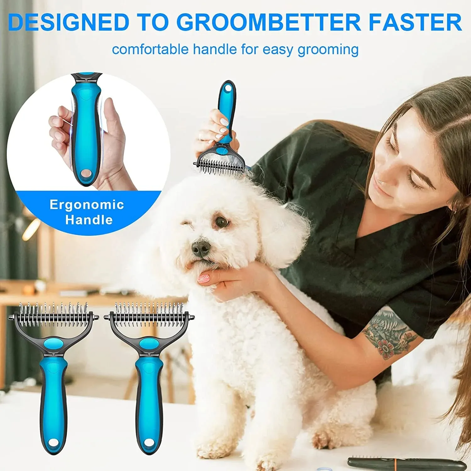 Pet Grooming Brush, Dog Brush Deshedd, Dog Comb for Groom,Undercoat Rake for Dogs Grooming Supplies