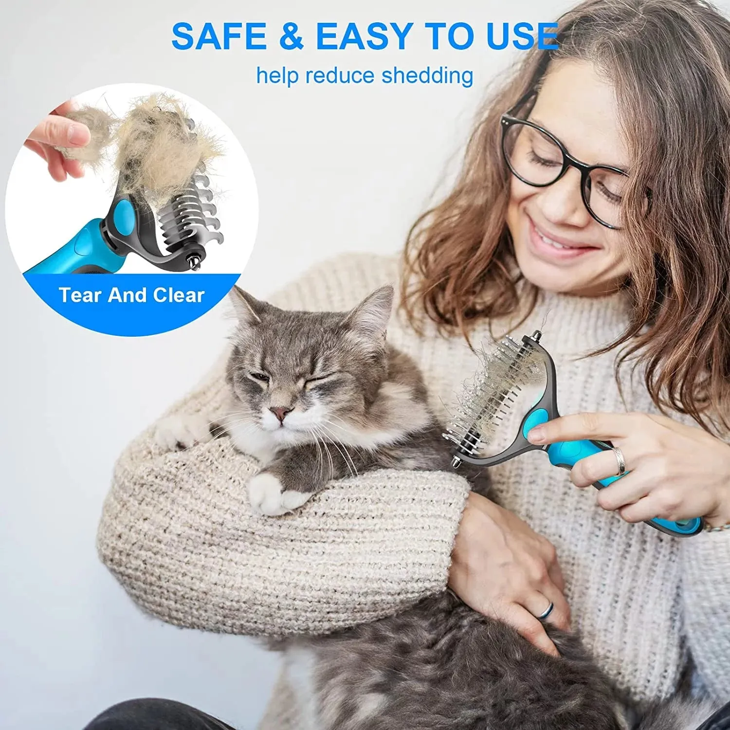 Pet Grooming Brush, Dog Brush Deshedd, Dog Comb for Groom,Undercoat Rake for Dogs Grooming Supplies