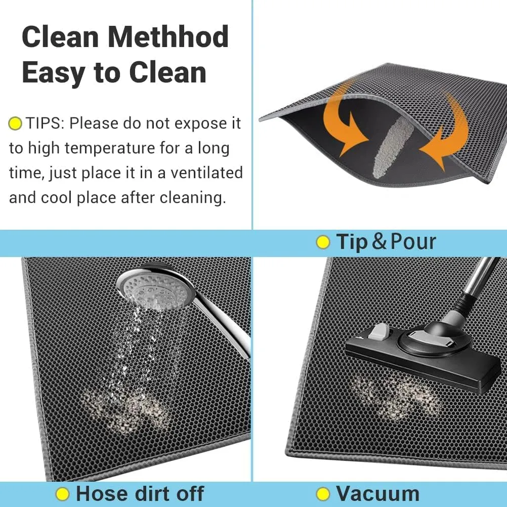 Pieviev 2 Packs Cat Litter Mat Double Layer Waterproof Urine Proof Trapping Mat (24"X15", Gray)
