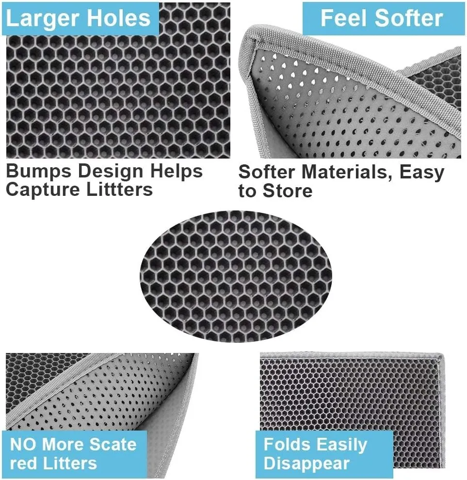 Pieviev 2 Packs Cat Litter Mat Double Layer Waterproof Urine Proof Trapping Mat (24"X15", Gray)