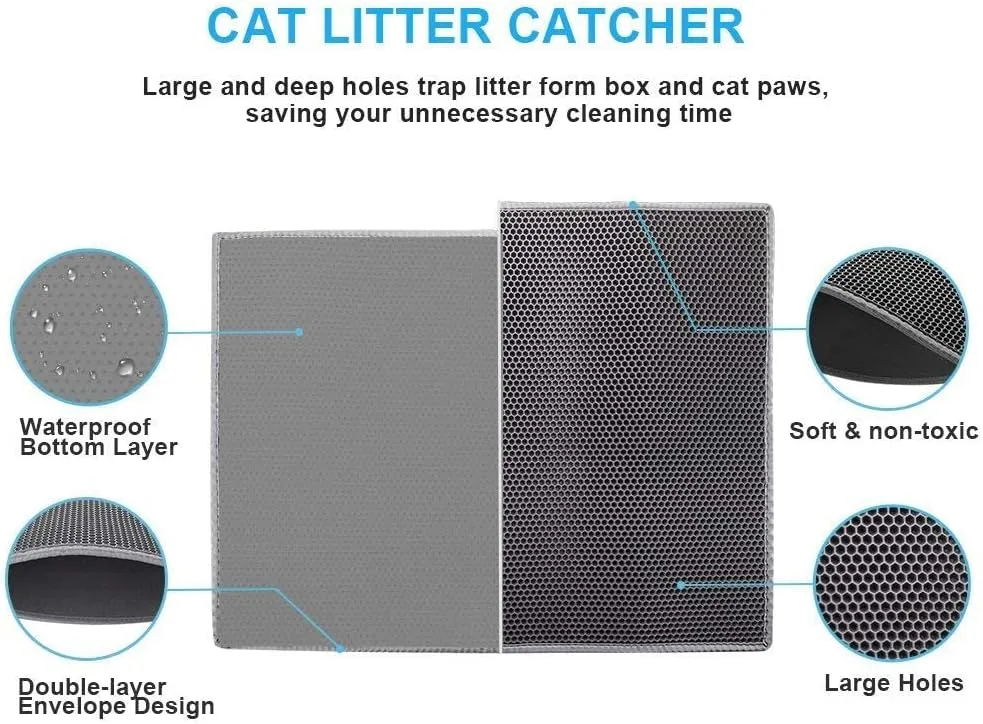 Pieviev 2 Packs Cat Litter Mat Double Layer Waterproof Urine Proof Trapping Mat (24"X15", Gray)