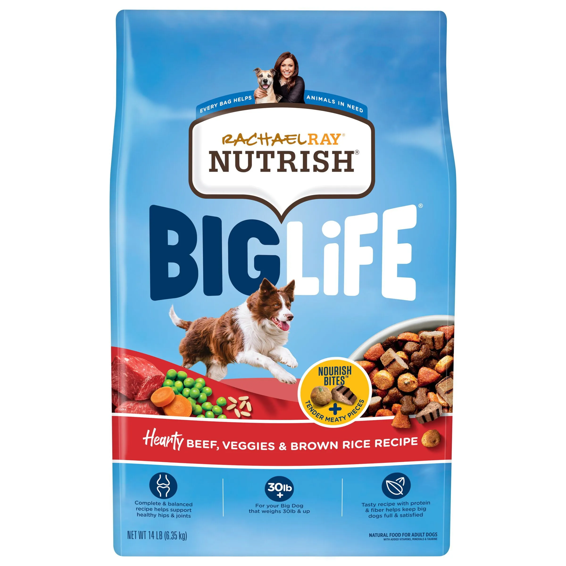 Rachael Ray Nutrish Big Life Dry Dog Food for Big Dogs, Hearty Beef, Veggies & Brown Rice Recipe, 14 lb Bag