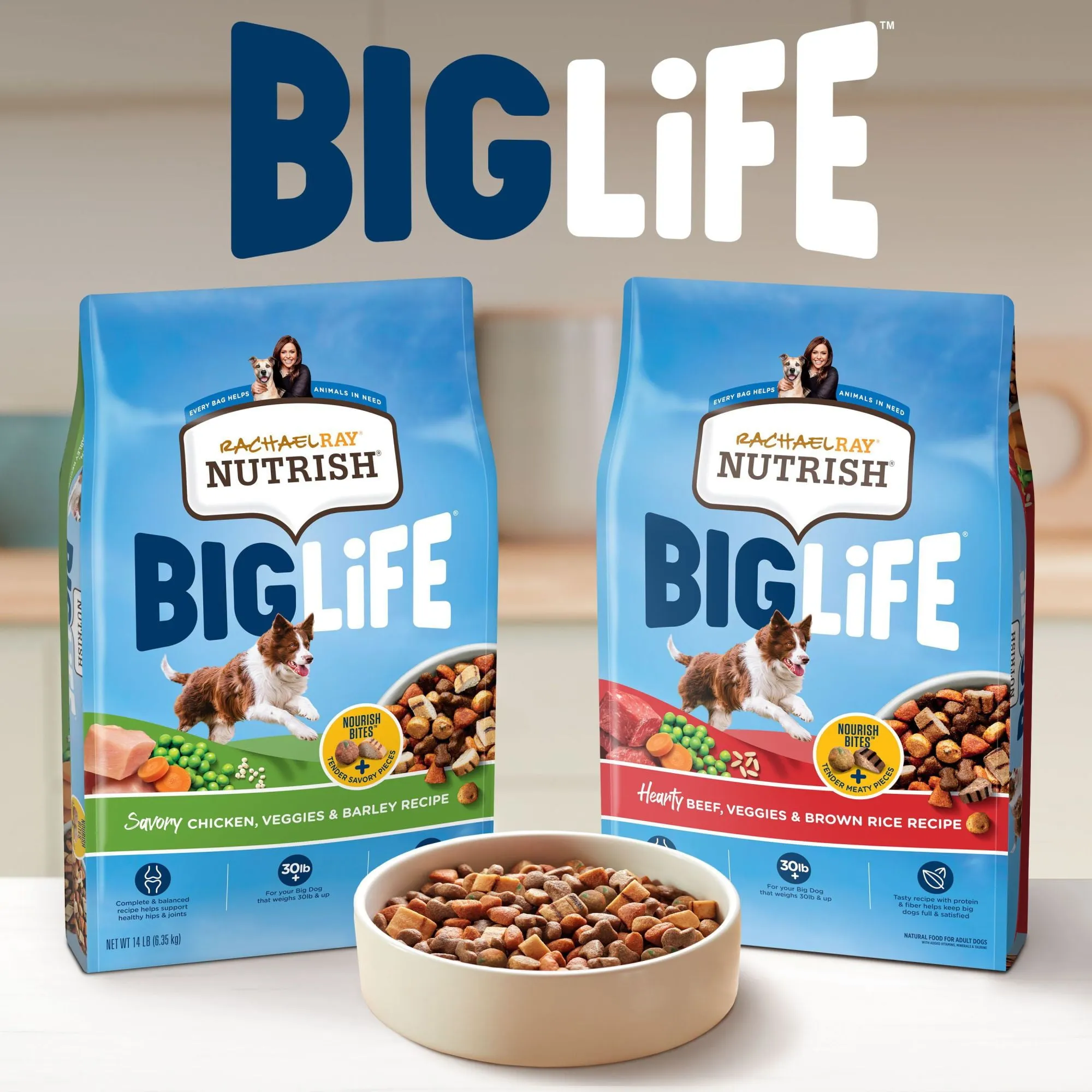 Rachael Ray Nutrish Big Life Dry Dog Food for Big Dogs, Hearty Beef, Veggies & Brown Rice Recipe, 14 lb Bag