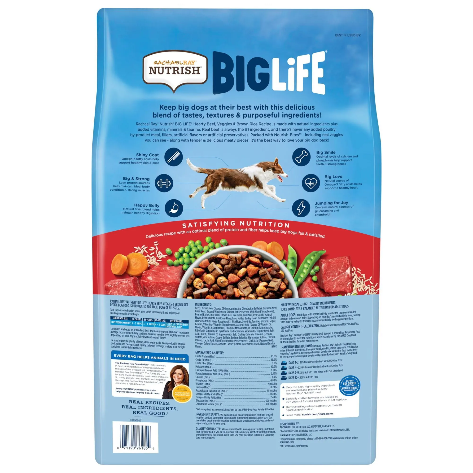 Rachael Ray Nutrish Big Life Dry Dog Food for Big Dogs, Hearty Beef, Veggies & Brown Rice Recipe, 14 lb Bag