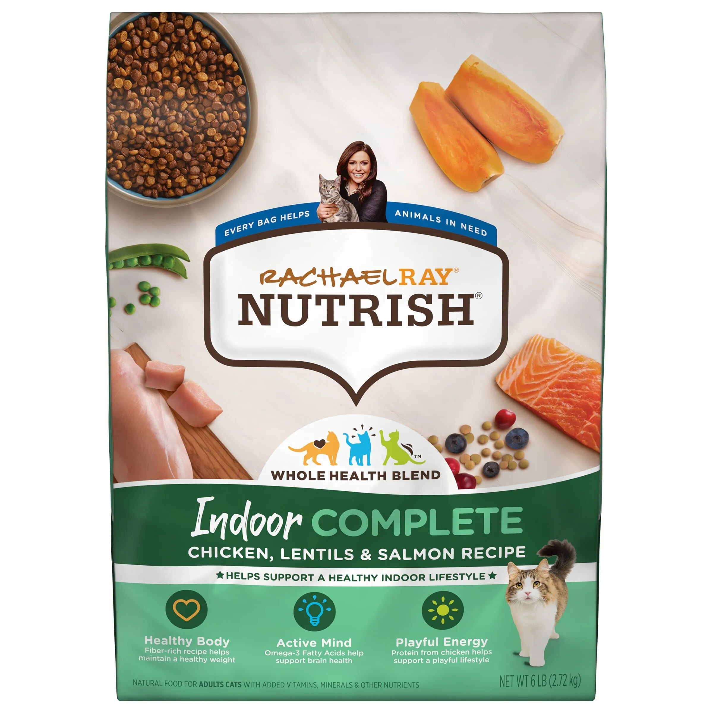 Rachael Ray Nutrish Indoor Complete Chicken and Salmon with Lentils Dry Cat Food - 6 Lbs